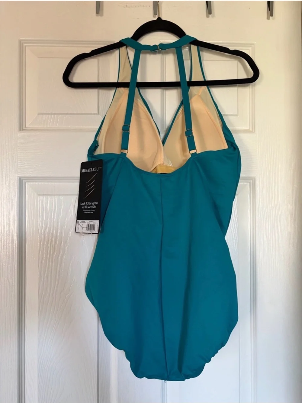 MiracleSuit Wrapsbody one piece full coverage swimsuit in Maldives Blue. Sz. 14